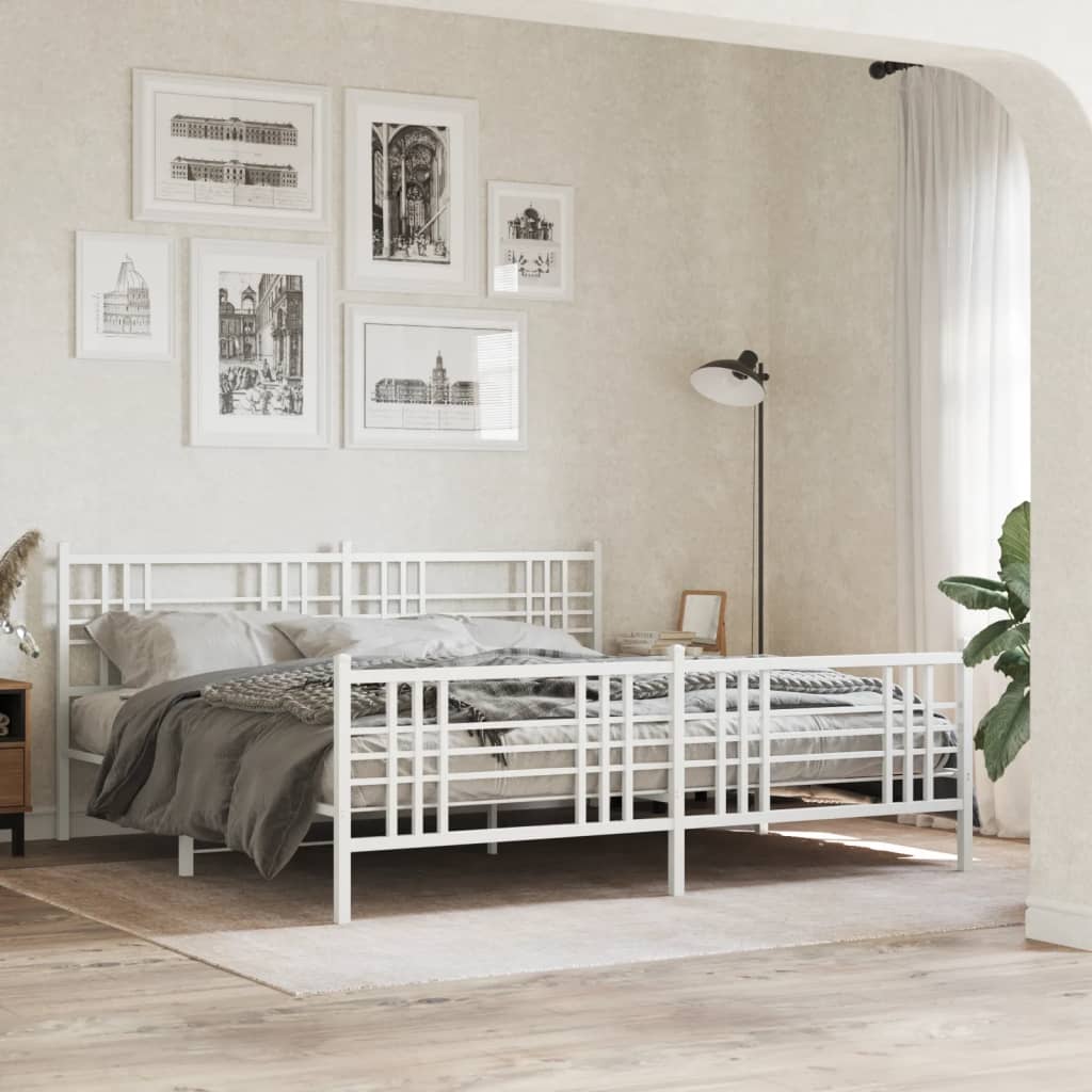 Bedframe met hoofd- en voeteneinde metaal wit 200x200 cm is nu te koop bij PeponiXL, paradijselijk wonen!