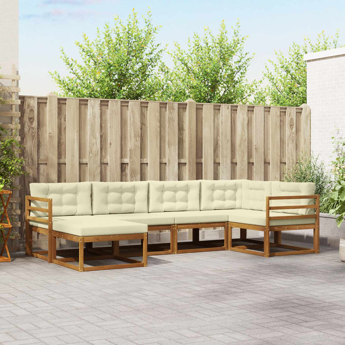 Buiten bankenset met kussen 6 pcs Natuurlijk en Crème is nu te koop bij PeponiXL, paradijselijk wonen!