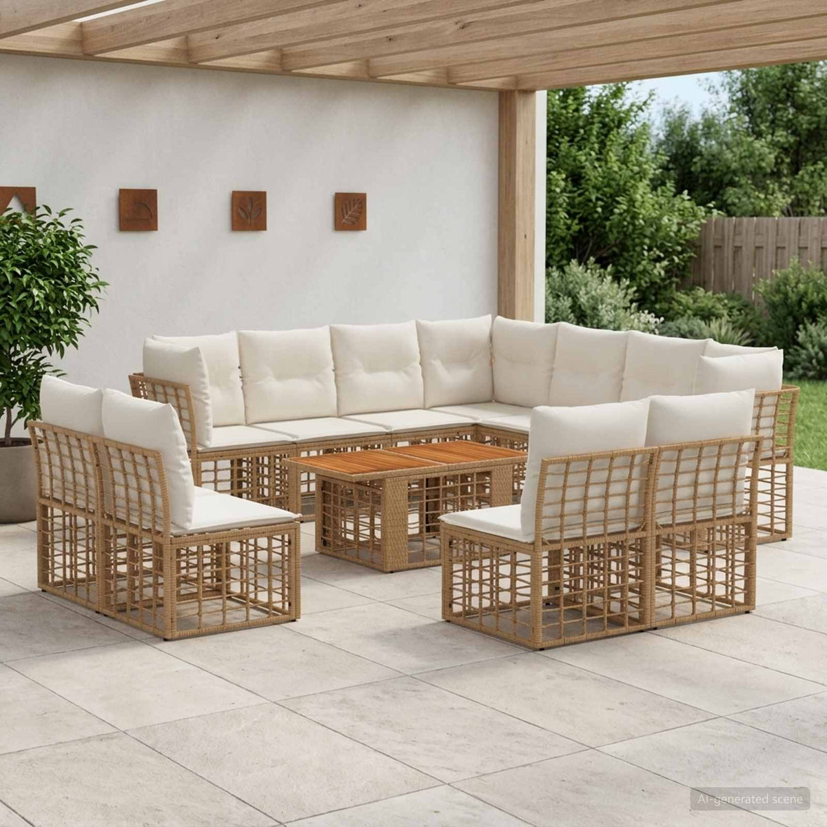 Tuinbankenset 12 st Natuurlijk en Crème Wit poly rattan is nu te koop bij PeponiXL, paradijselijk wonen!