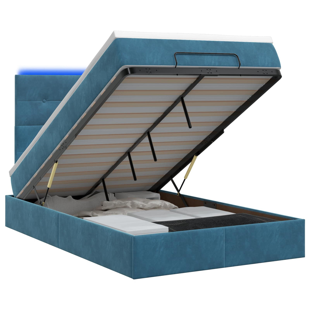 Ottoman Bed met Matrassen en LED Donkerblauw 120 x 200 cm is nu te koop bij PeponiXL, paradijselijk wonen!