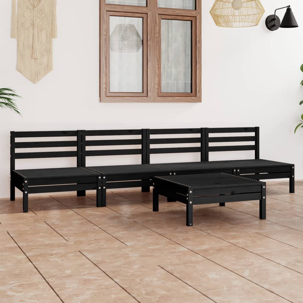 5-delige Loungeset massief grenenhout zwart is nu te koop bij PeponiXL, paradijselijk wonen!
