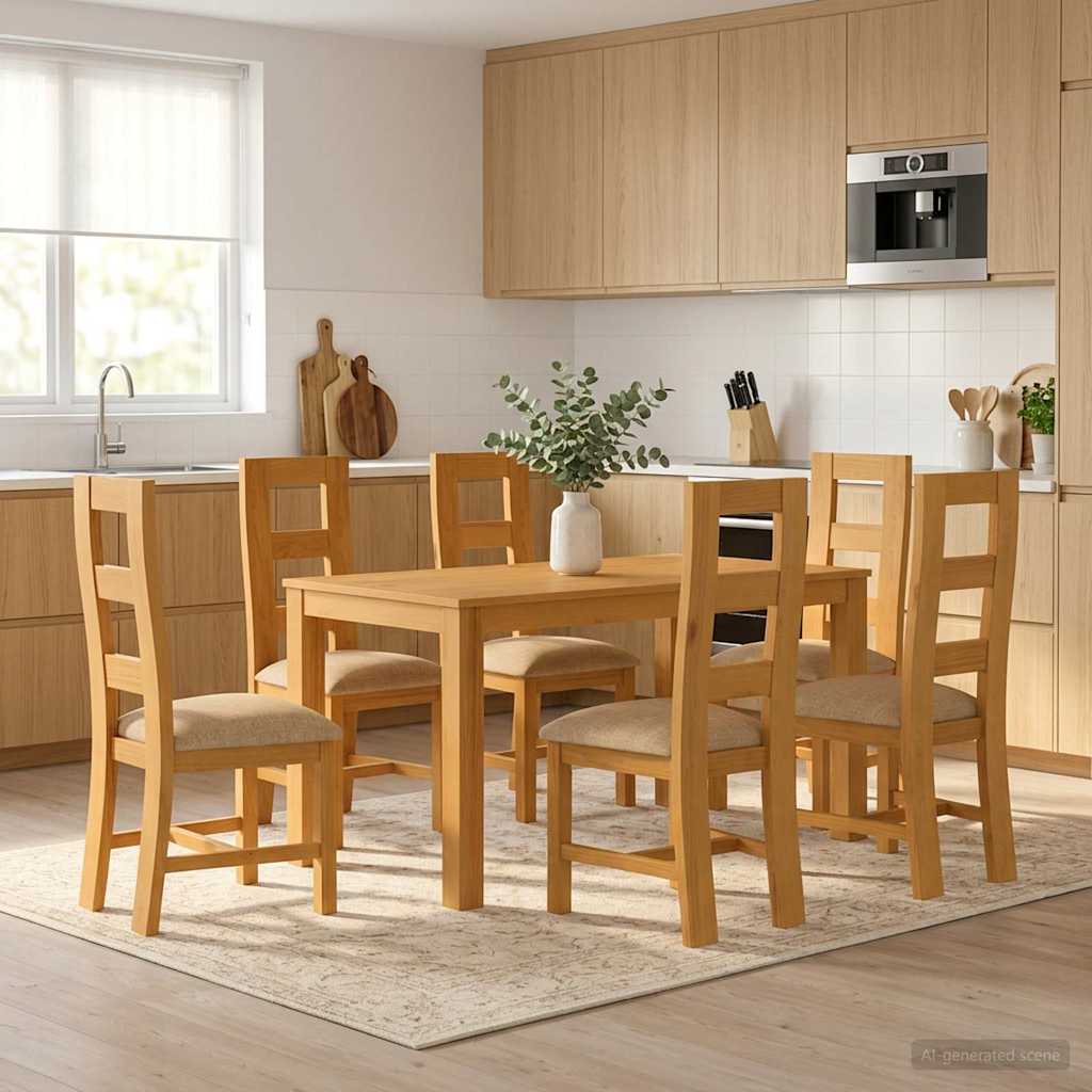 Eetkamerset 7 st Beige Massief Eikenhout is nu te koop bij PeponiXL, paradijselijk wonen!