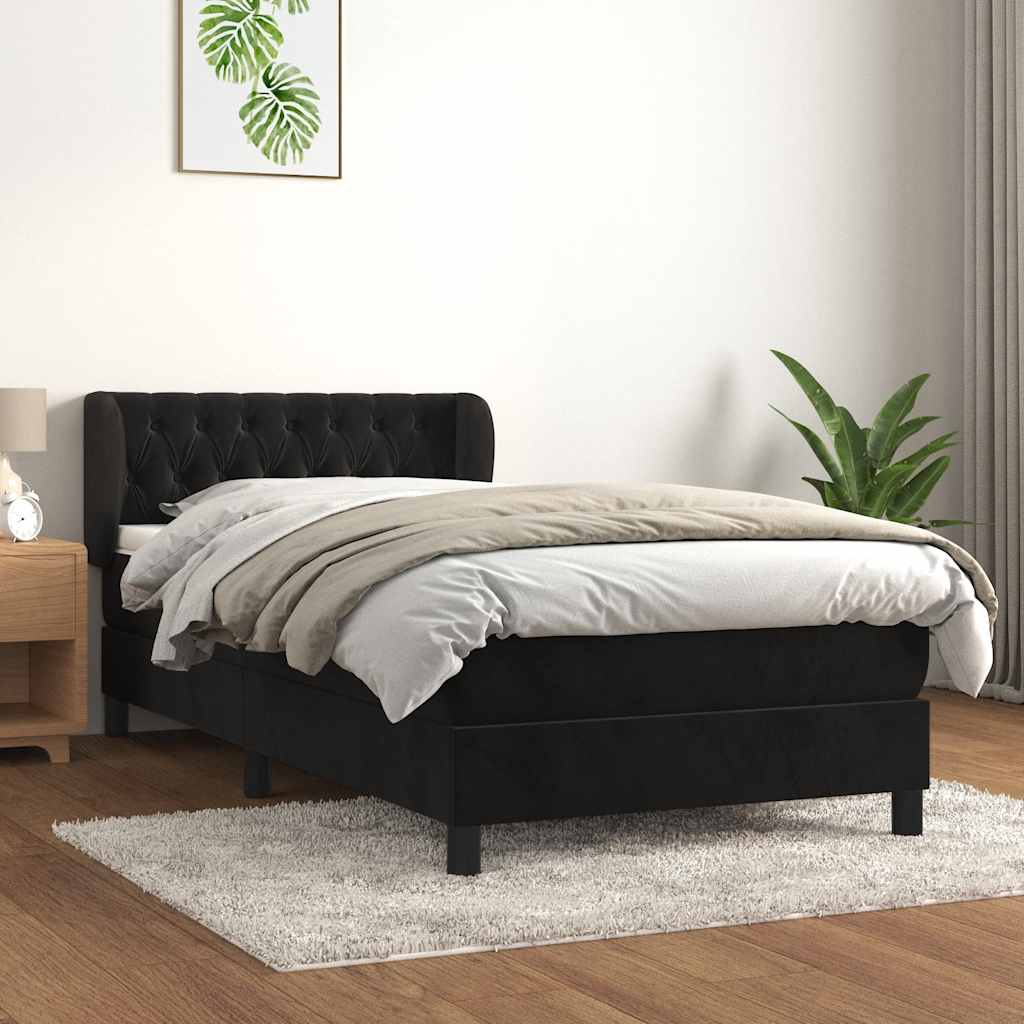 Boxspring met matras fluweel zwart 90x200 cm is nu te koop bij PeponiXL, paradijselijk wonen!