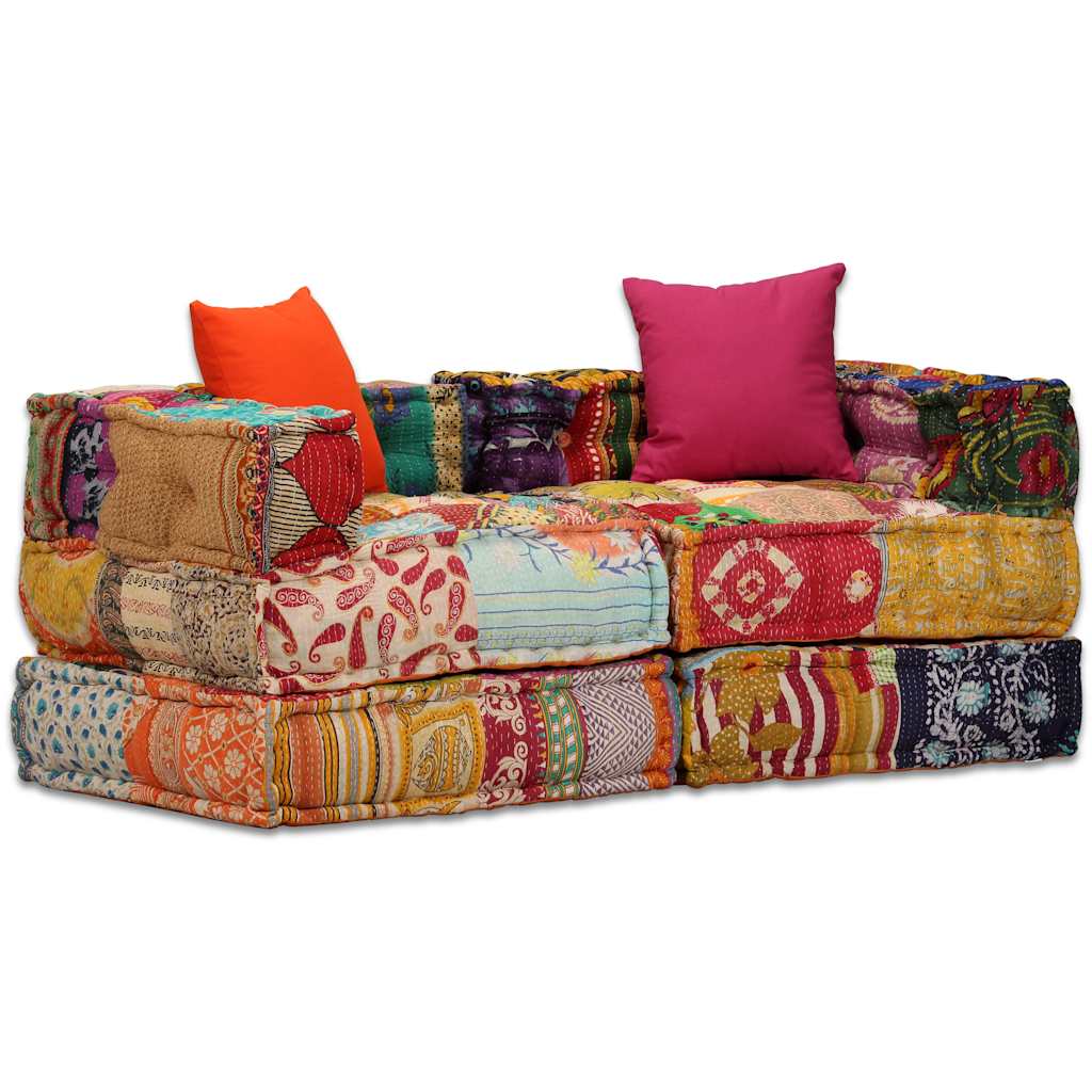Poef tweezits modulair stof patchwork is nu te koop bij PeponiXL, paradijselijk wonen!