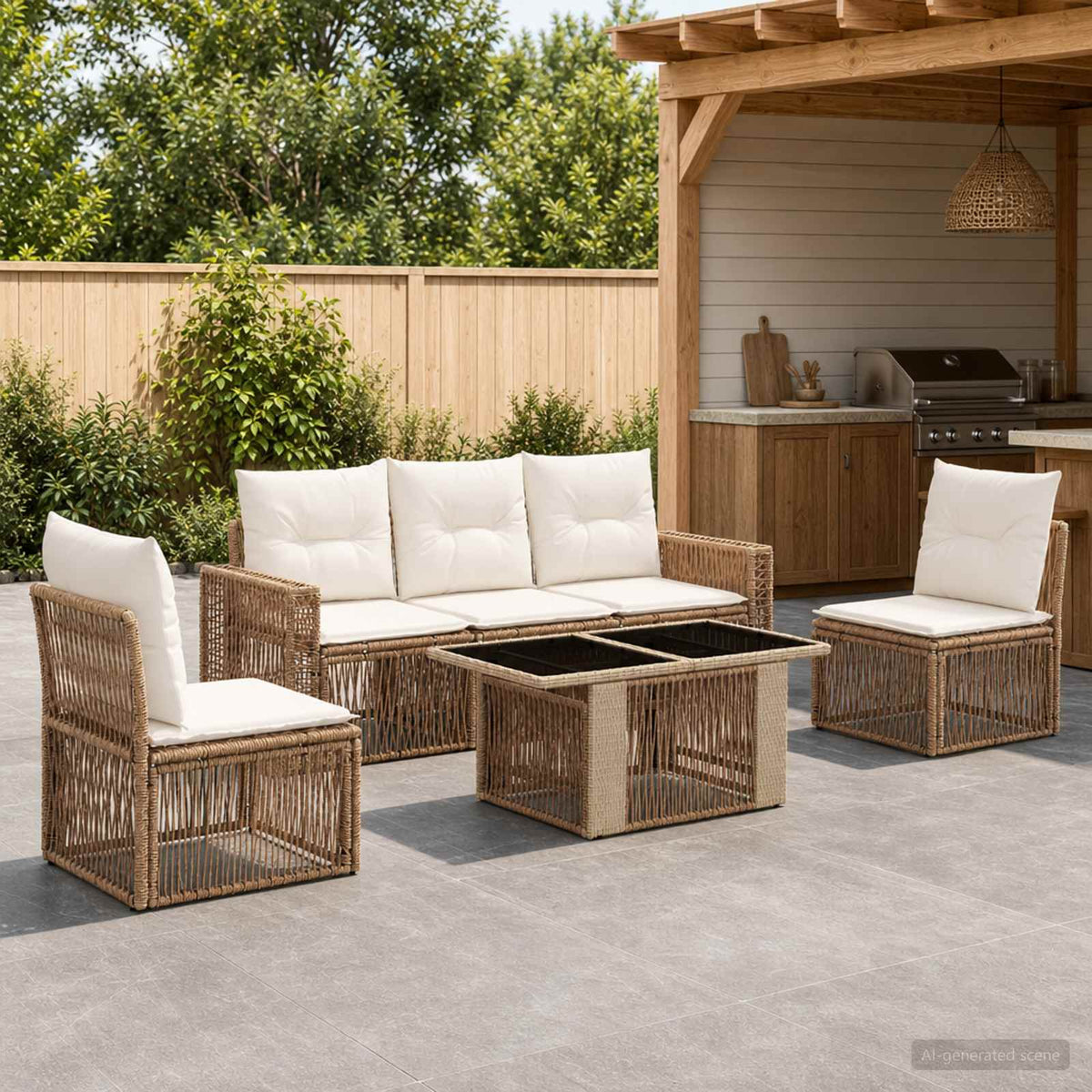 Tuinbankenset 6 st Beige en Crème Wit poly rattan is nu te koop bij PeponiXL, paradijselijk wonen!