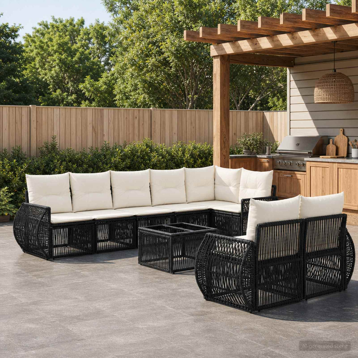 Tuinbankenset 9 pcs Zwart en Cream Wit poly rattan is nu te koop bij PeponiXL, paradijselijk wonen!