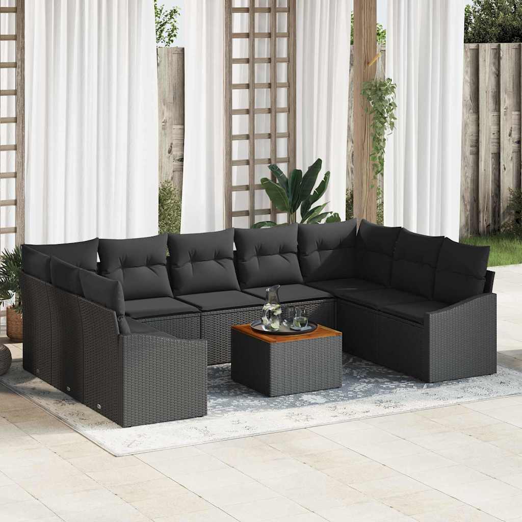 Tuinbankenset met kussen 10 pcs Zwart poly rattan is nu te koop bij PeponiXL, paradijselijk wonen!