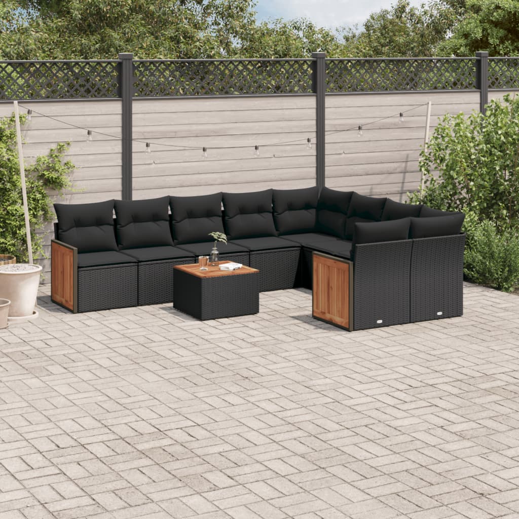 10-delige Loungeset met kussens poly rattan zwart is nu te koop bij PeponiXL, paradijselijk wonen!
