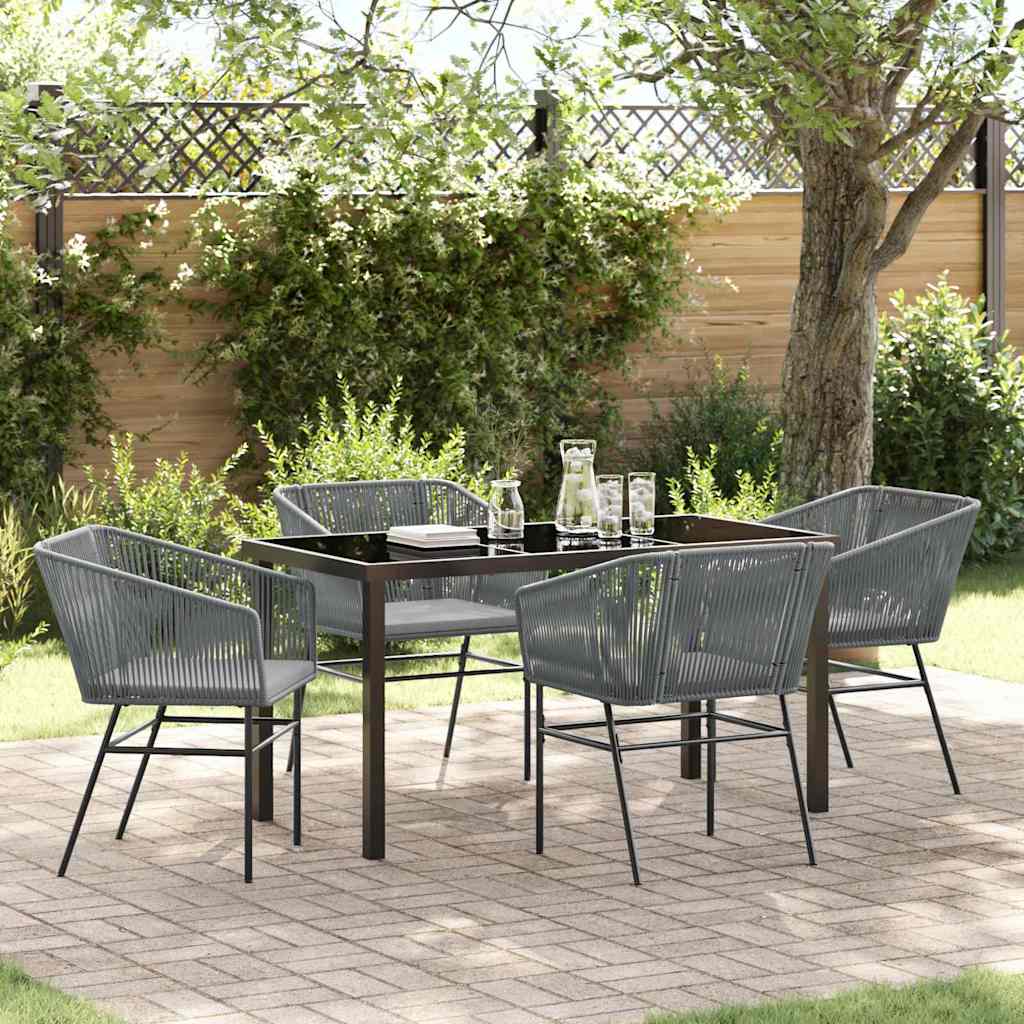 Tuin eettafelset met kussen 5 pcs Grijs Gepoedercoat staal is nu te koop bij PeponiXL, paradijselijk wonen!