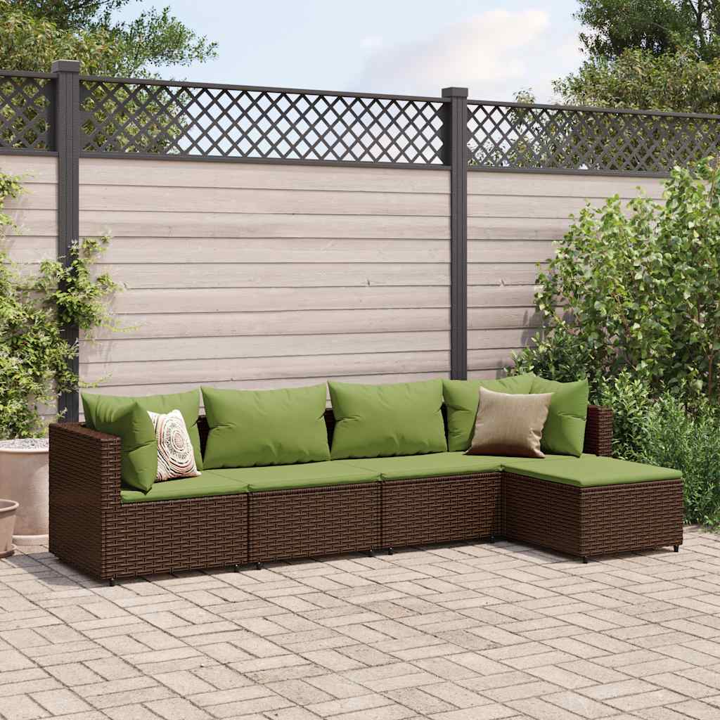 5-delige Loungeset met kussens poly rattan bruin is nu te koop bij PeponiXL, paradijselijk wonen!