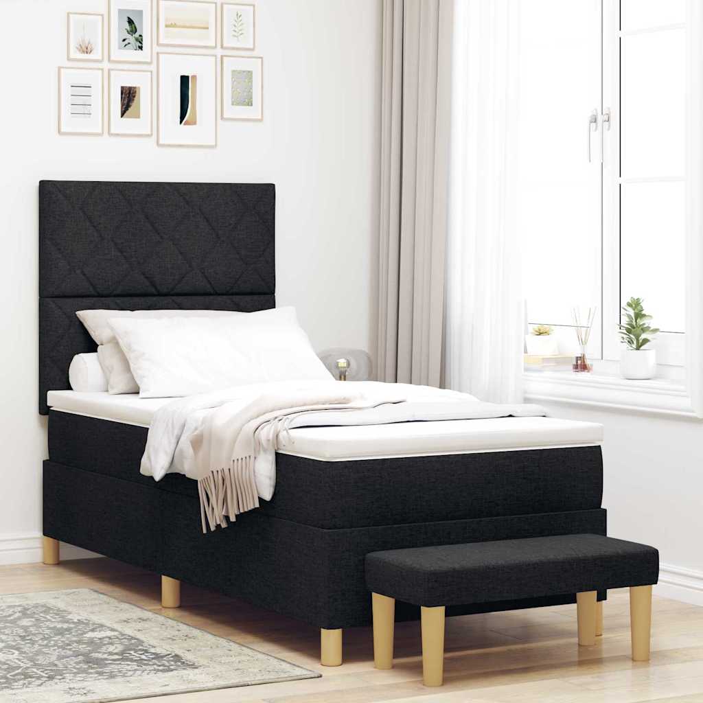 Boxspring bed met kussen met hoofdeinde Zwart 200 x 100 cm Stof is nu te koop bij PeponiXL, paradijselijk wonen!