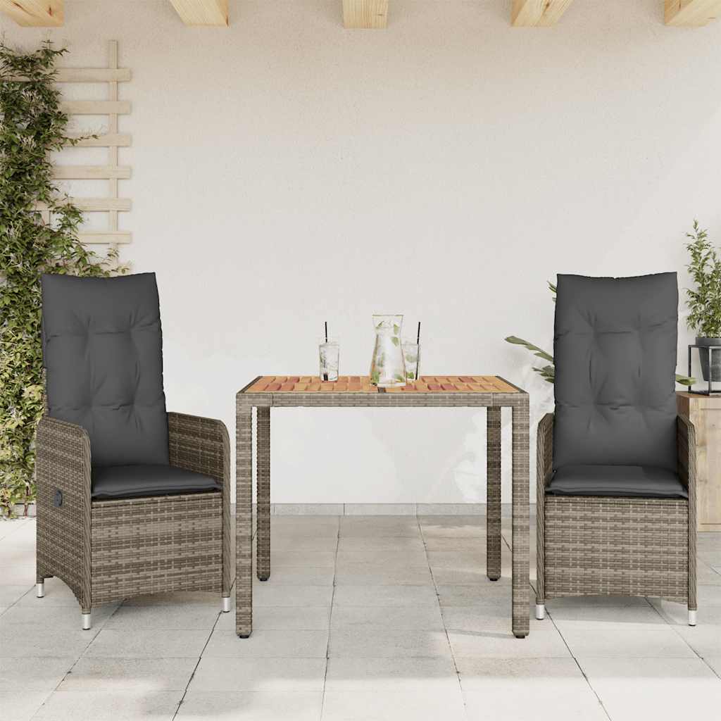3-delige Bistroset met kussens poly rattan grijs is nu te koop bij PeponiXL, paradijselijk wonen!