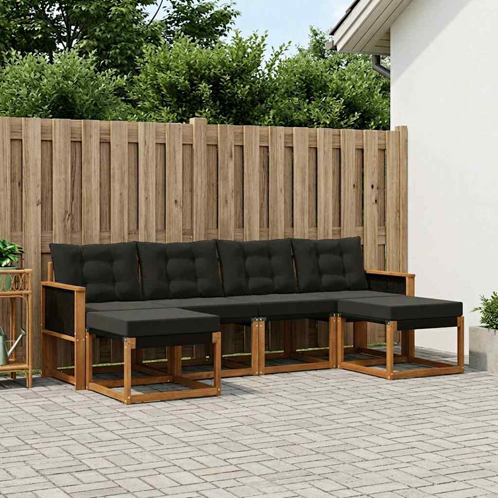 Buiten bankenset met kussen 6 pcs Naturel en Zwart is nu te koop bij PeponiXL, paradijselijk wonen!