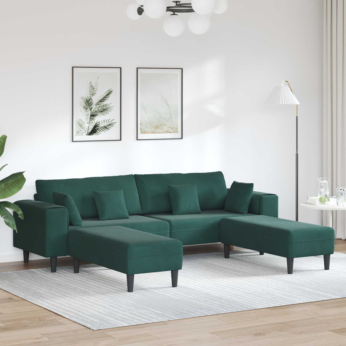 Bank 3 pcs Donkergroen 250 x 188 x 76 cm Fluweel is nu te koop bij PeponiXL, paradijselijk wonen!