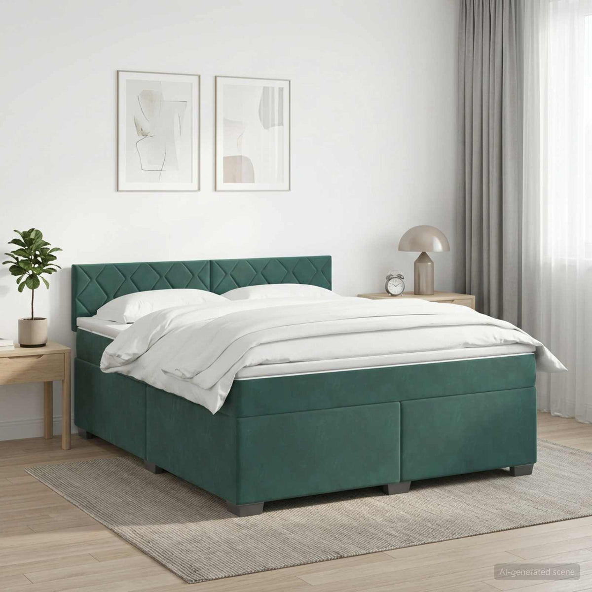 Boxspring Bed met Matras en LED Donkergroen 140 x 190 cm is nu te koop bij PeponiXL, paradijselijk wonen!