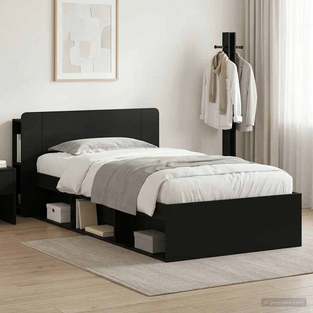 Bedframe met opslag Zwart 100 x 200 cm Bewerkt hout is nu te koop bij PeponiXL, paradijselijk wonen!