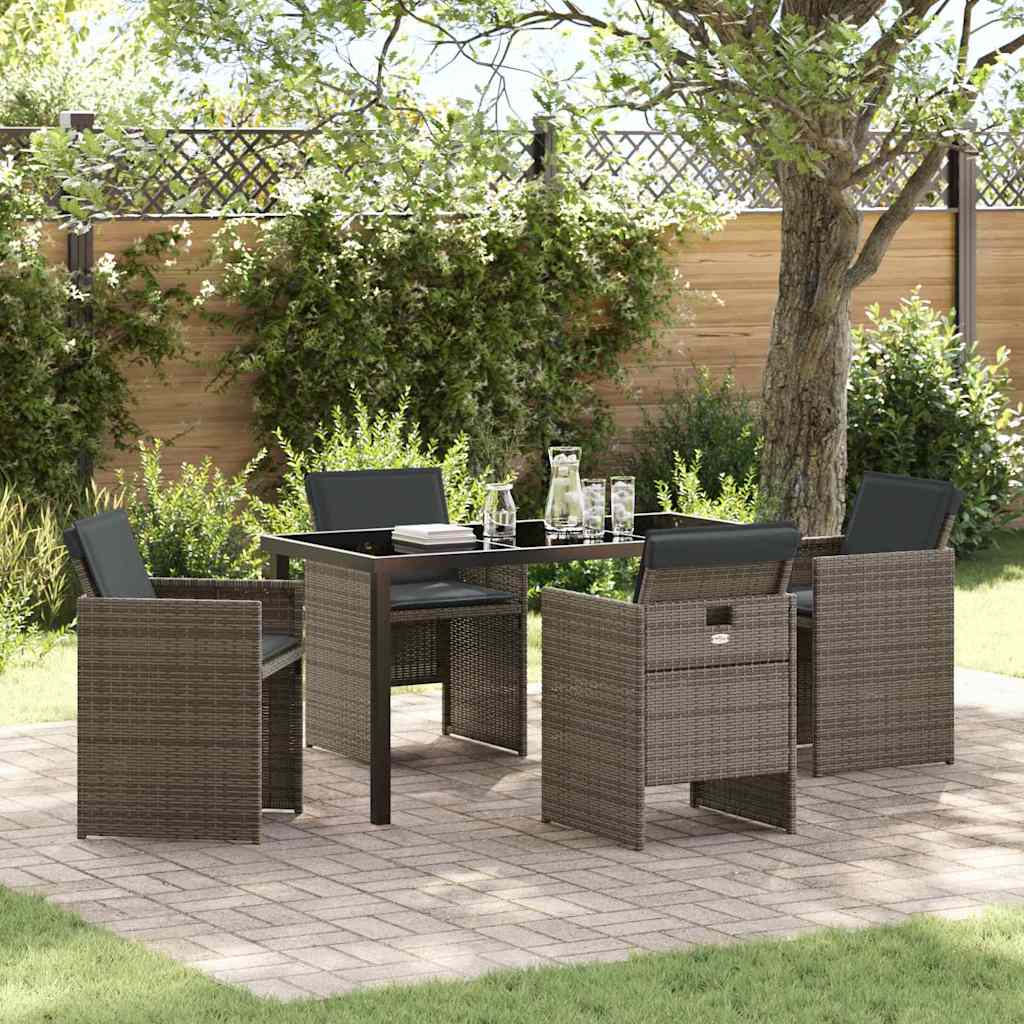 Tuin eettafelset met kussen 5 pcs Grijs poly rattan is nu te koop bij PeponiXL, paradijselijk wonen!