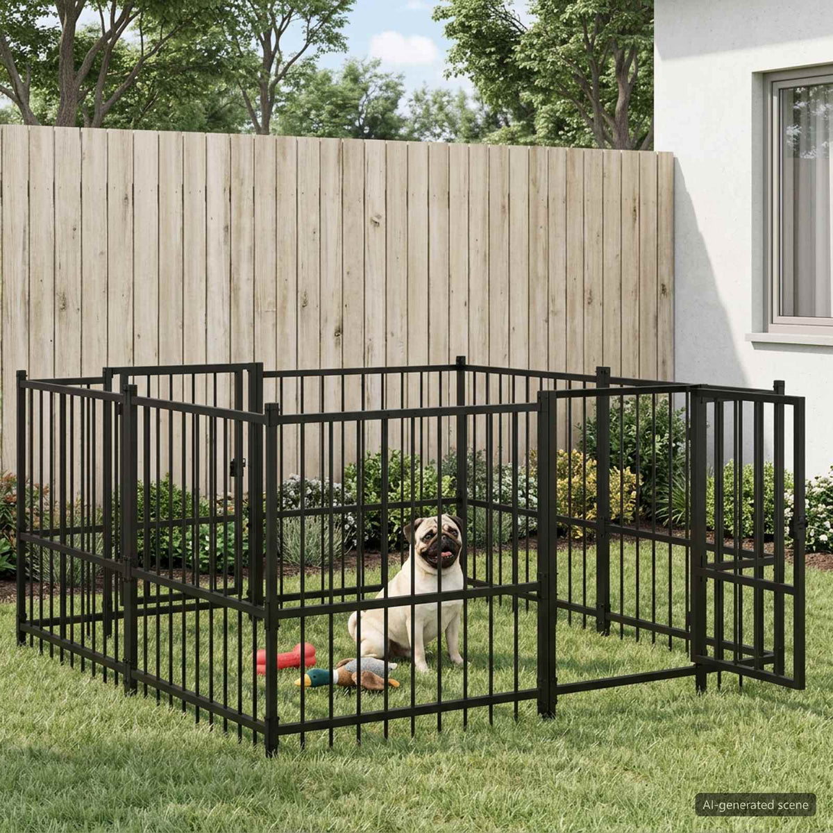 Buitenspelenhok voor honden Zwart 192 x 192 x 100 cm Staal is nu te koop bij PeponiXL, paradijselijk wonen!