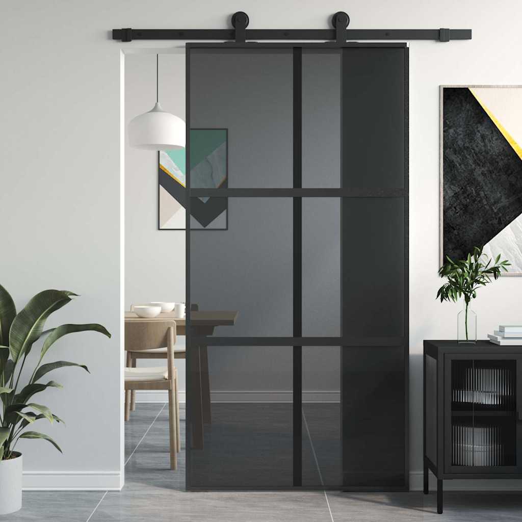 Schuifdeur 102,5x205 cm gehard glas en aluminium zwart is nu te koop bij PeponiXL, paradijselijk wonen!