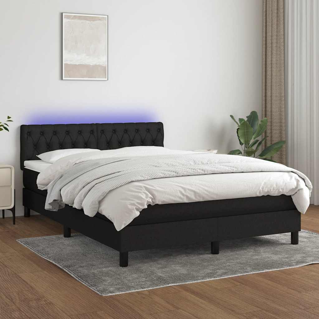 Boxspring met matras en LED stof zwart 140x190 cm is nu te koop bij PeponiXL, paradijselijk wonen!