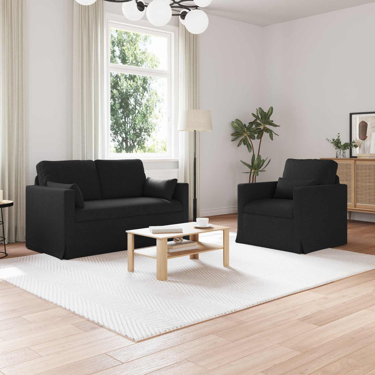 Bankstel 2 pcs Zwart 139 x 78 x 80 cm Stof is nu te koop bij PeponiXL, paradijselijk wonen!