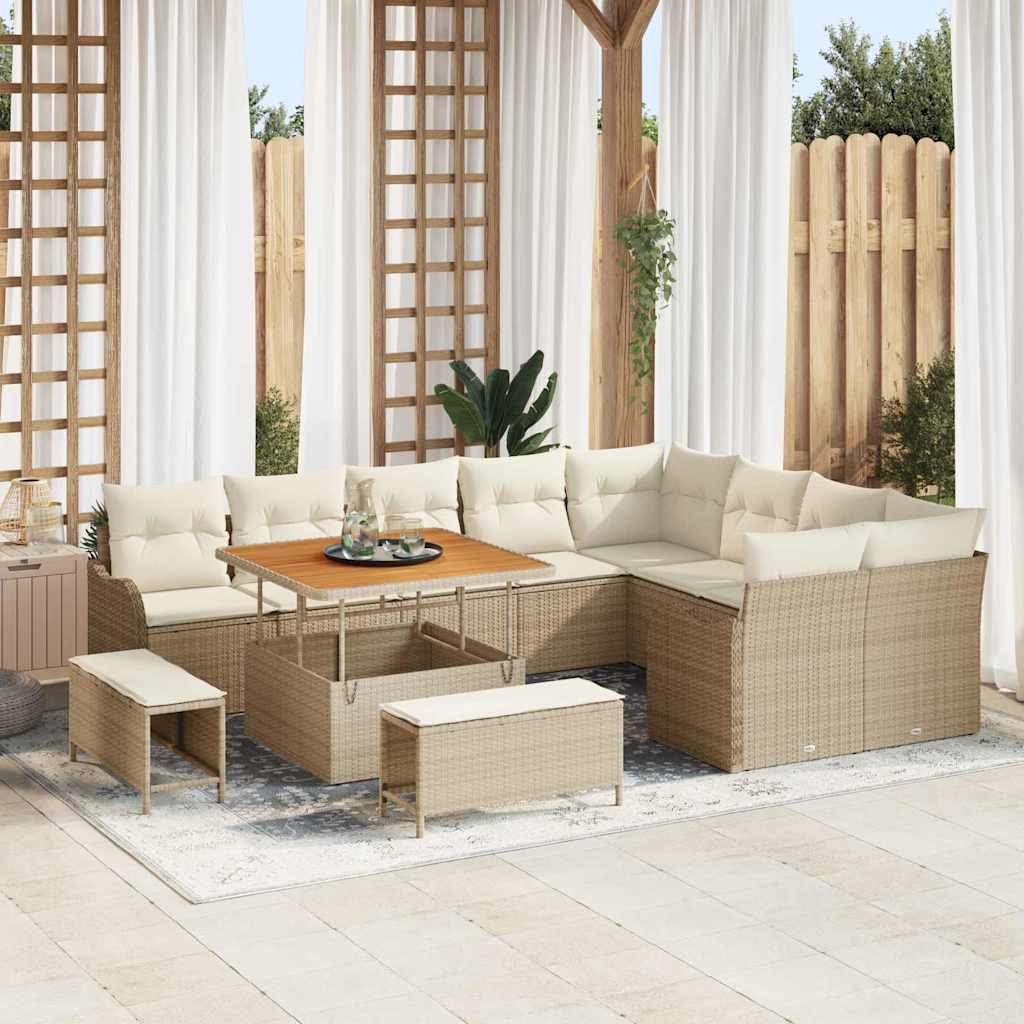 Tuinbankenset met kussen 12 pcs Beige poly rattan is nu te koop bij PeponiXL, paradijselijk wonen!