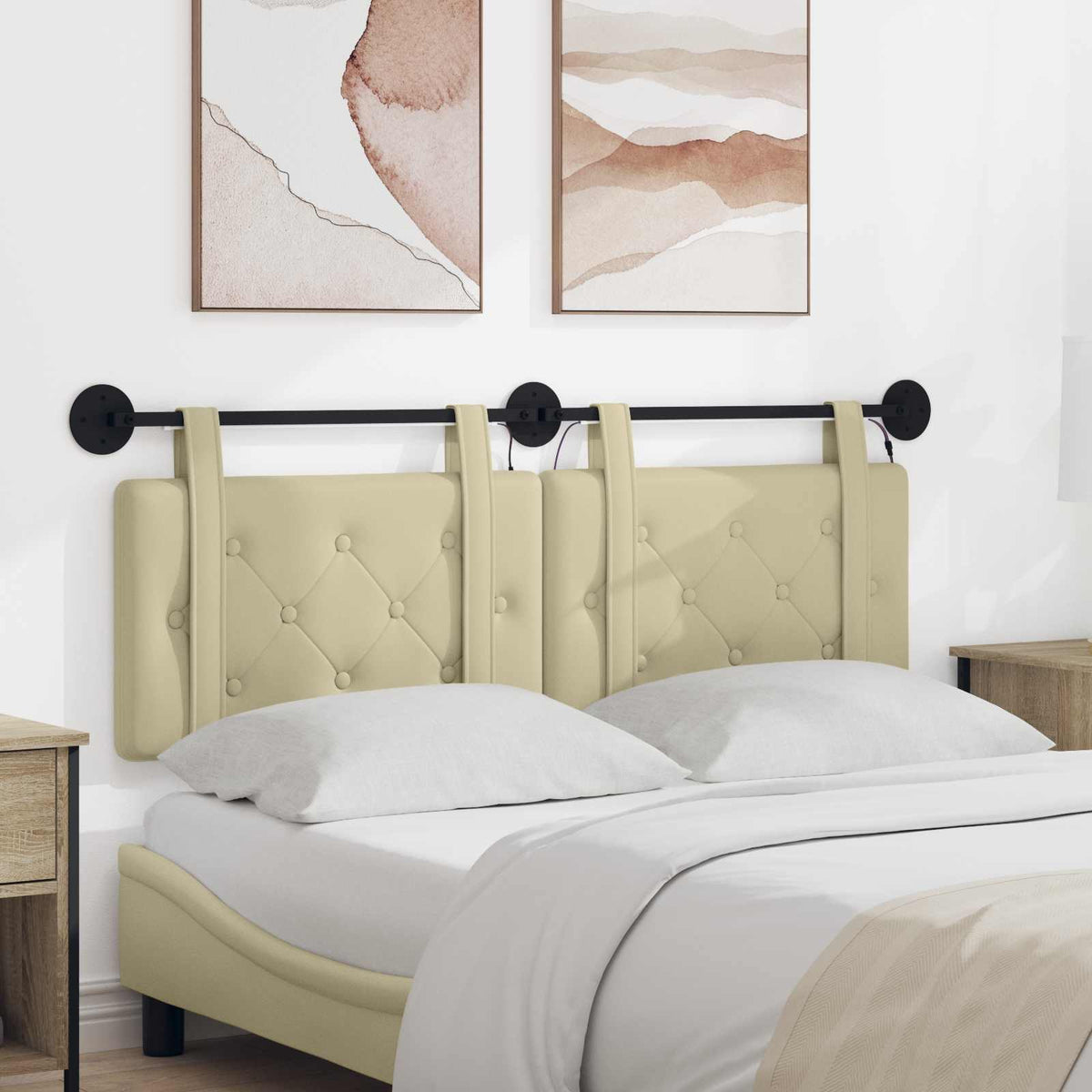 Hangend hoofdbord Met LED-verlichting Crèmekleurig Kunstleer is nu te koop bij PeponiXL, paradijselijk wonen!