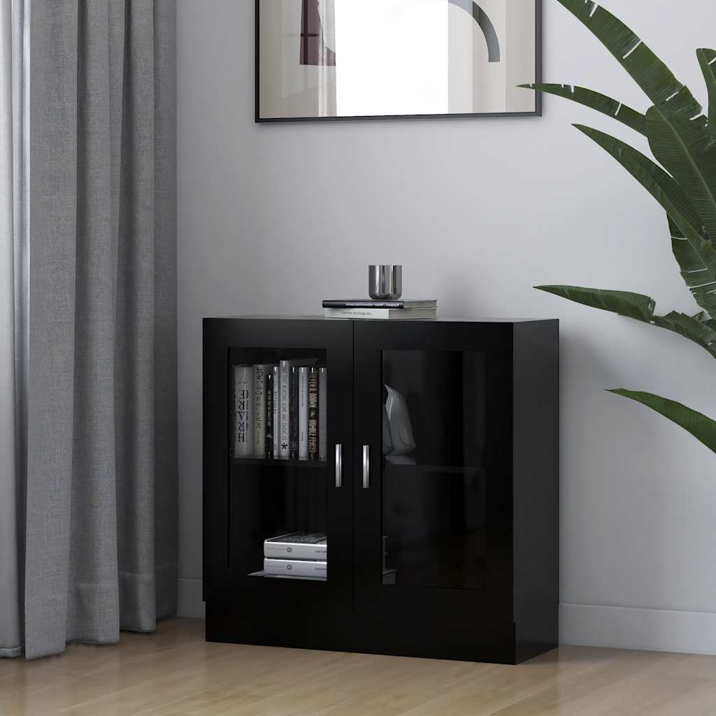 Vitrinekast 82,5x30,5x80 cm bewerkt hout zwart is nu te koop bij PeponiXL, paradijselijk wonen!