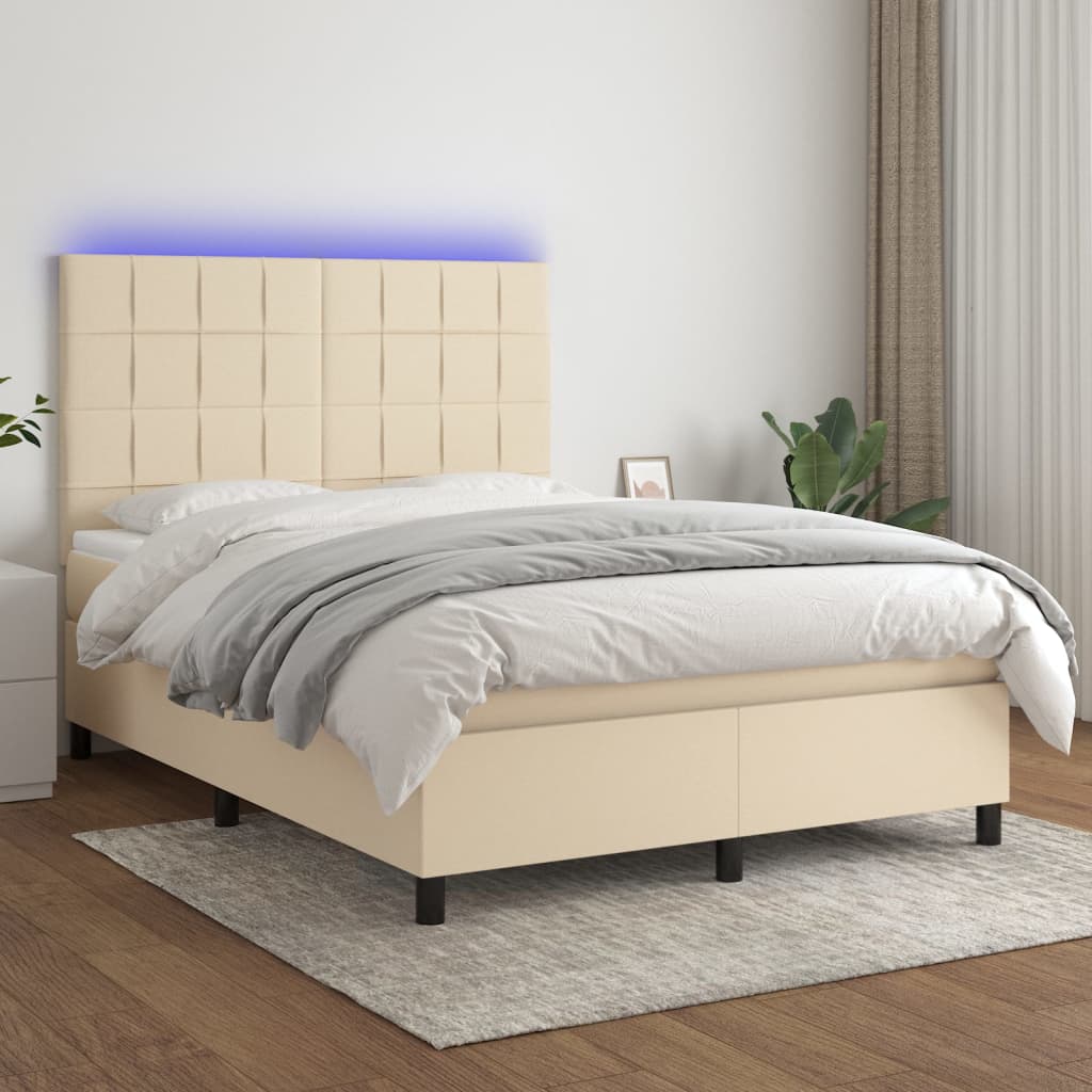 Boxspring met matras en LED stof crèmekleurig 140x200 cm is nu te koop bij PeponiXL, paradijselijk wonen!