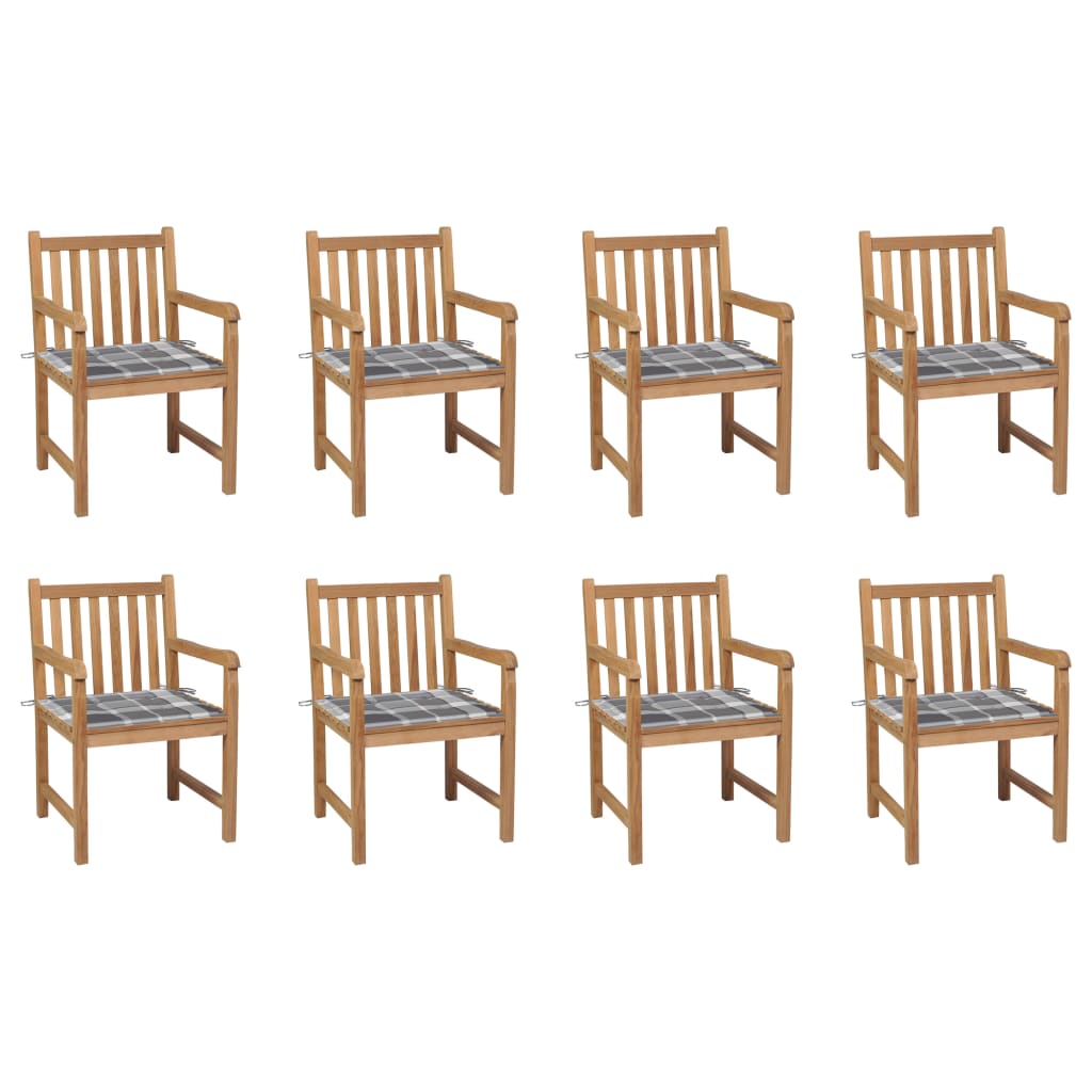 Tuinstoelen 8 st met grijs geruite kussens massief teakhout is nu te koop bij PeponiXL, paradijselijk wonen!