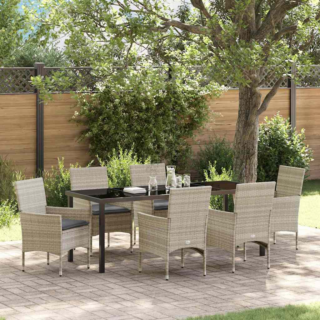 Tuin eettafelset met kussen 7 pcs Lichtgrijs poly rattan is nu te koop bij PeponiXL, paradijselijk wonen!