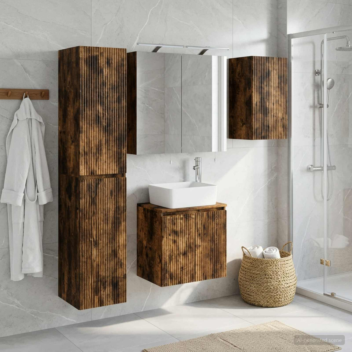 Badkamerkastenset 5 st Gerookt eiken Bewerkt hout is nu te koop bij PeponiXL, paradijselijk wonen!
