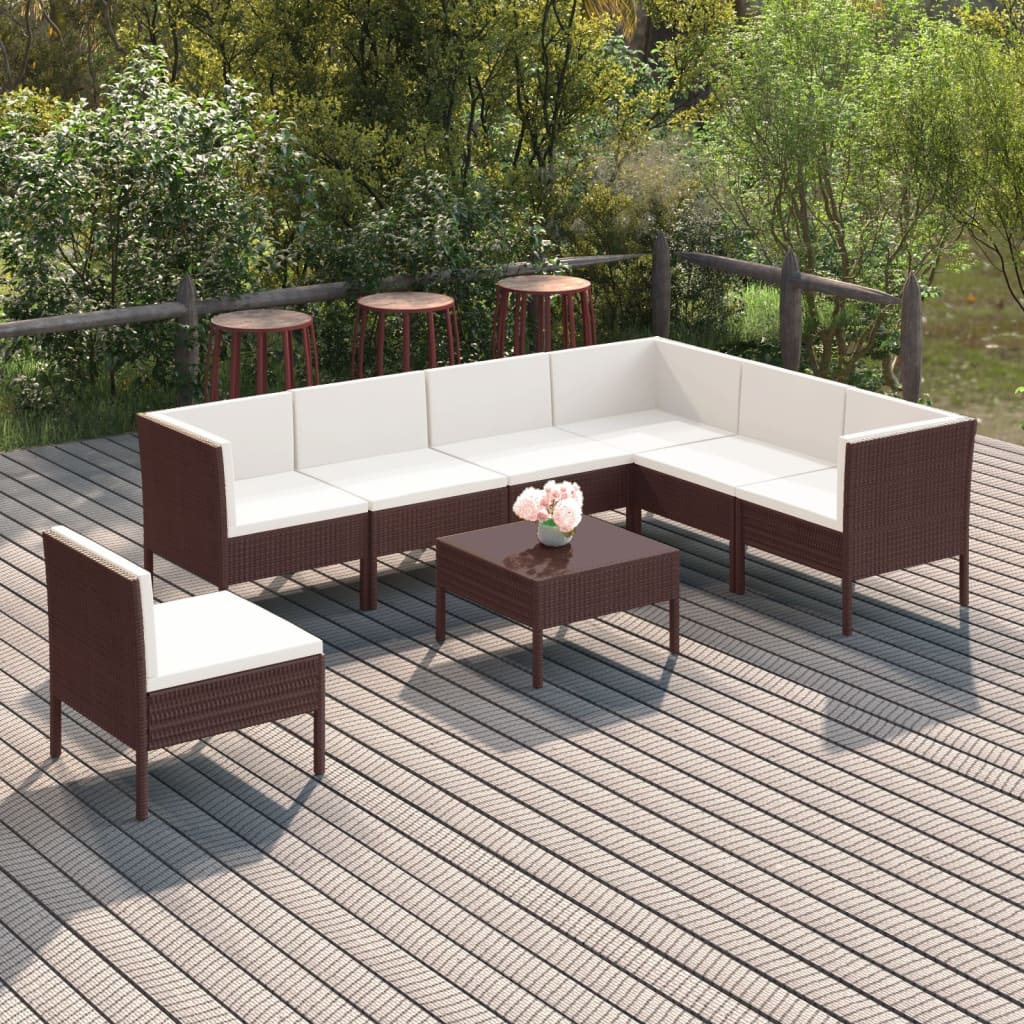 8-delige Loungeset met kussens poly rattan bruin is nu te koop bij PeponiXL, paradijselijk wonen!