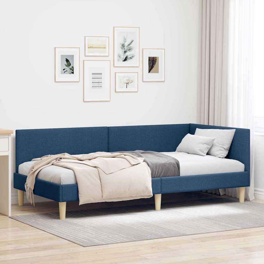 Hoekbedframe Blauw 90 cm x 190 cm Stof en multiplex is nu te koop bij PeponiXL, paradijselijk wonen!