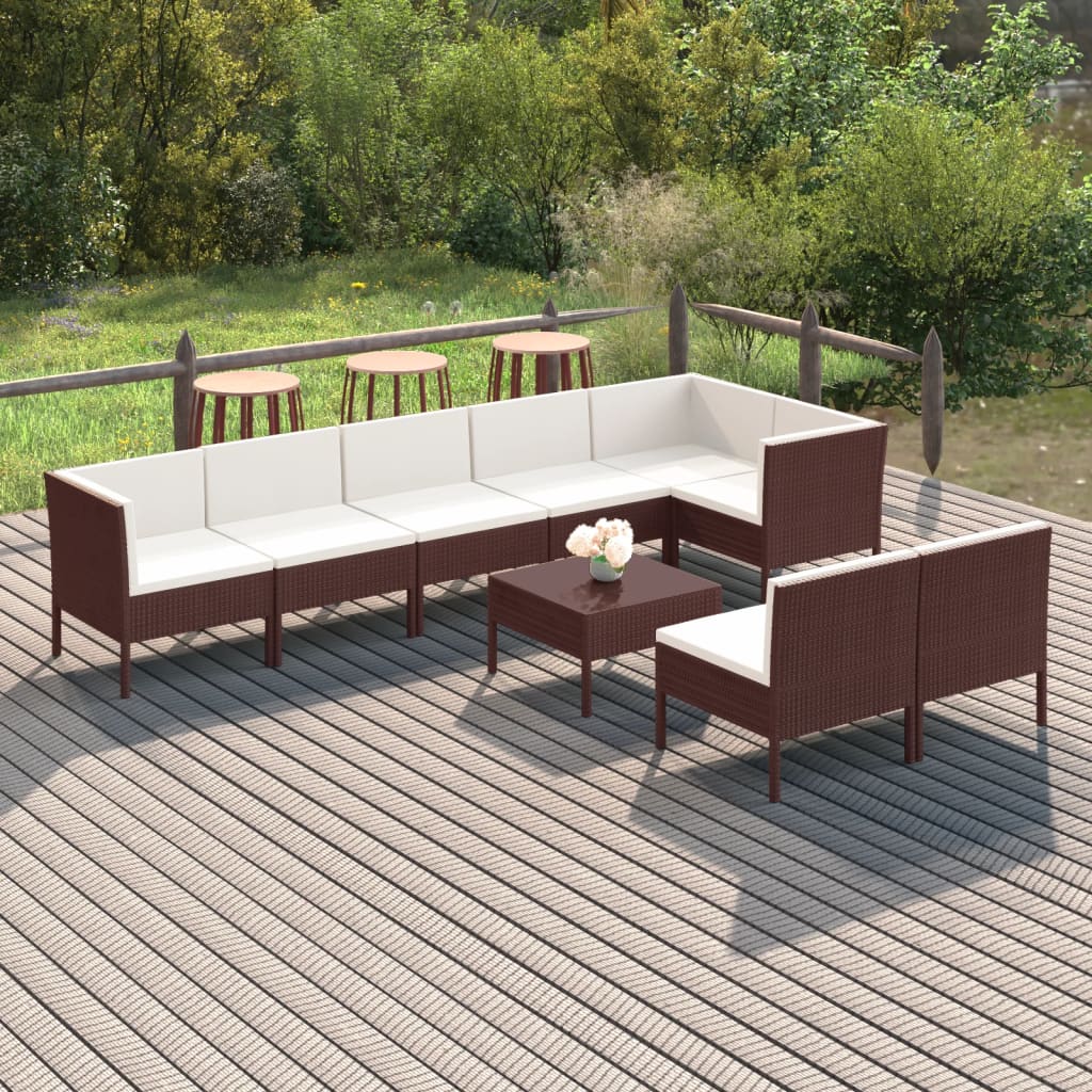 9-delige Loungeset met kussens poly rattan bruin is nu te koop bij PeponiXL, paradijselijk wonen!