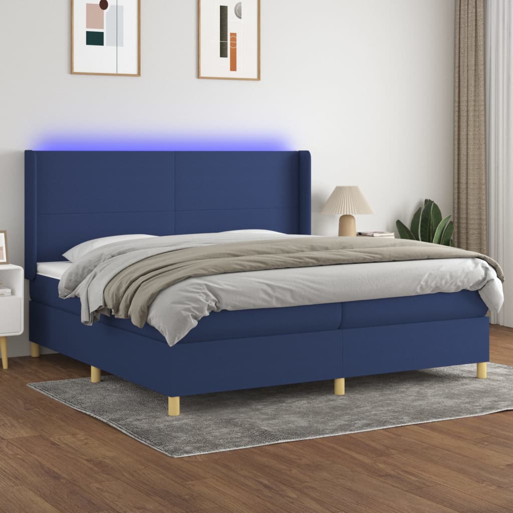 Boxspring met matras en LED stof blauw 200x200 cm is nu te koop bij PeponiXL, paradijselijk wonen!