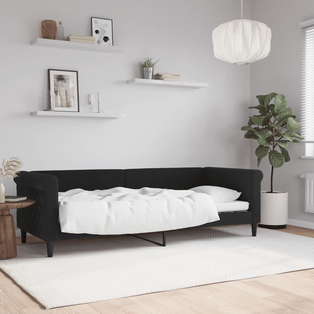 Slaapbank 80x200 cm fluweel zwart is nu te koop bij PeponiXL, paradijselijk wonen!