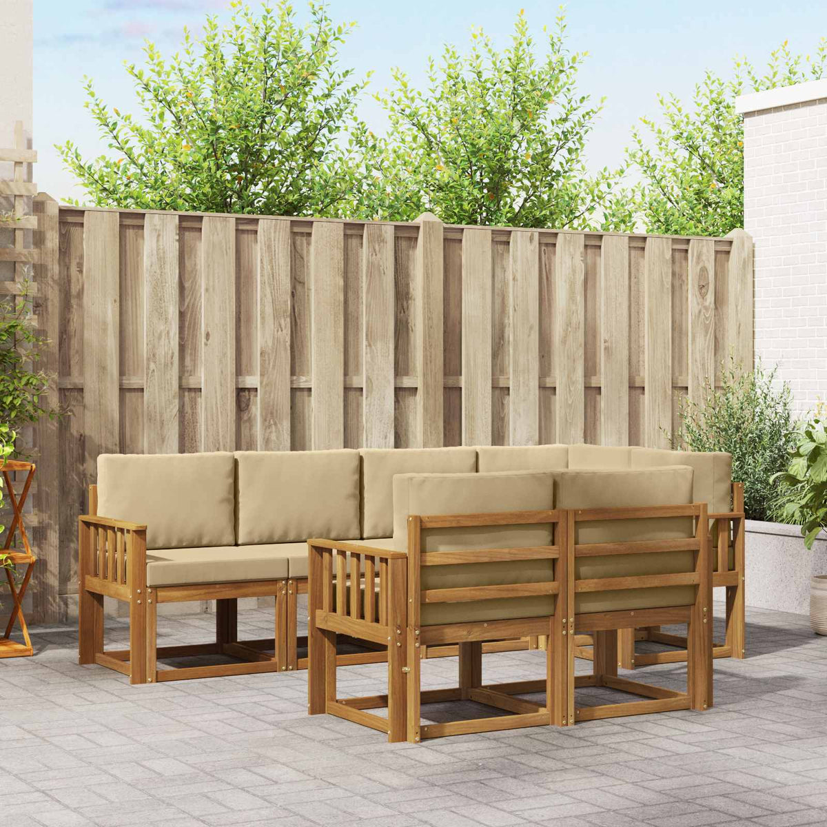 Buiten bankenset met kussen 7 pcs Natuurlijk en Beige is nu te koop bij PeponiXL, paradijselijk wonen!