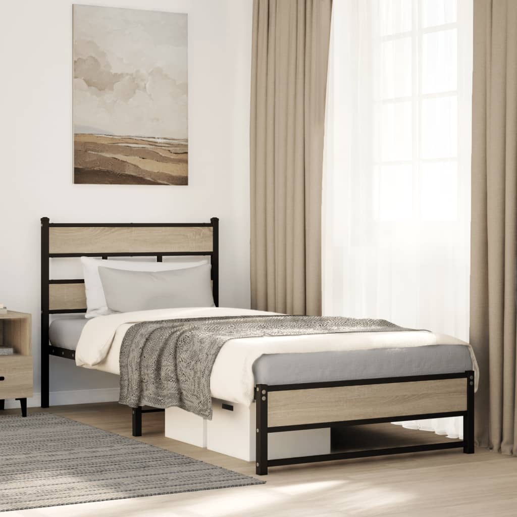 Bedframe zonder matras metaal sonoma eikenkleurig 107x203 cm is nu te koop bij PeponiXL, paradijselijk wonen!