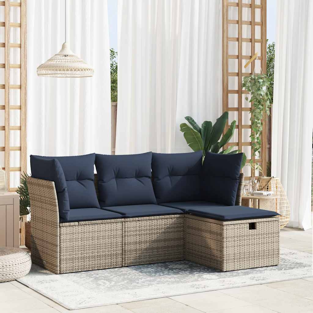 4-delige Loungeset met kussens poly rattan grijs is nu te koop bij PeponiXL, paradijselijk wonen!