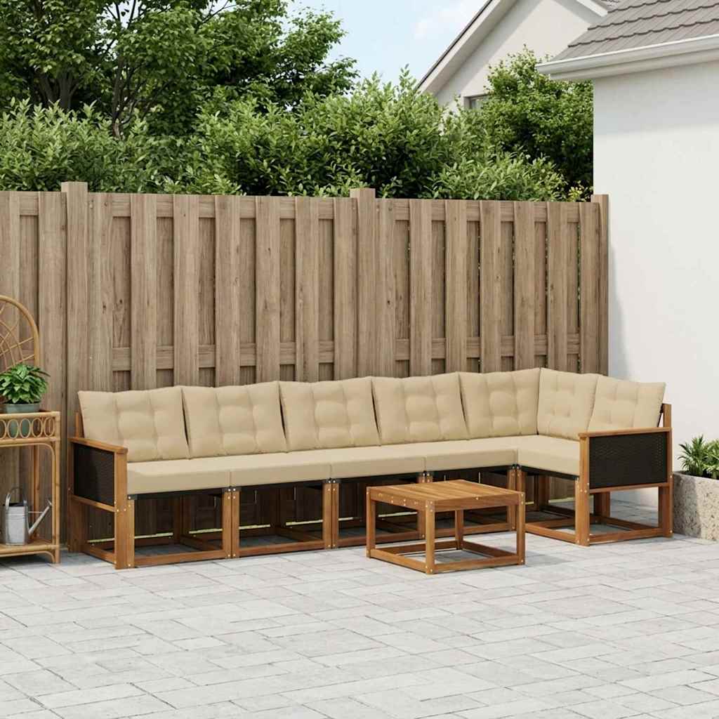 Buiten bankenset met kussen 7 pcs Natuurlijk en Beige is nu te koop bij PeponiXL, paradijselijk wonen!