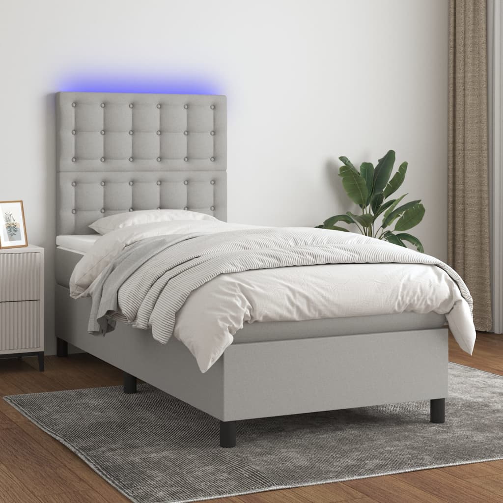 Boxspring met matras en LED stof lichtgrijs 90x190 cm is nu te koop bij PeponiXL, paradijselijk wonen!