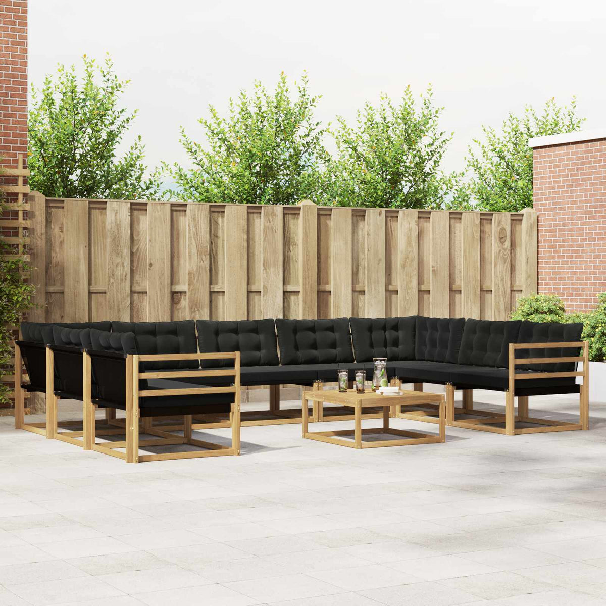 Buiten bankenset met kussen 10 pcs Wit en zwart is nu te koop bij PeponiXL, paradijselijk wonen!