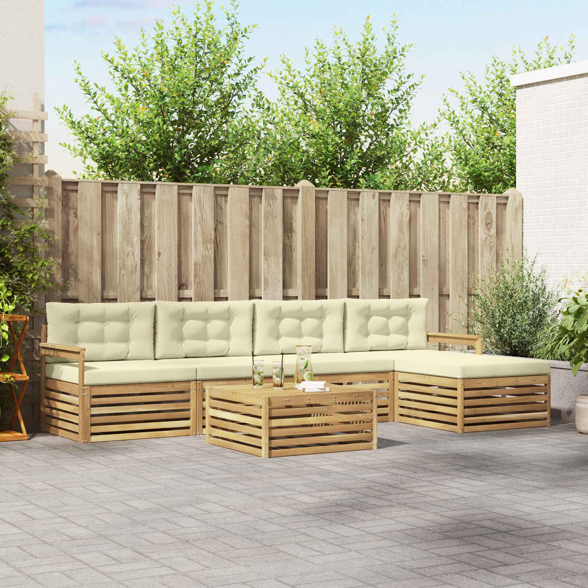 Buiten bankenset met kussen 7 pcs Wit en crèmekleurig Polyester is nu te koop bij PeponiXL, paradijselijk wonen!