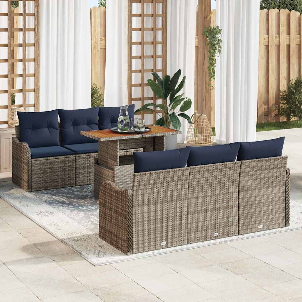 Tuinbankenset 7 st Grijs en Marineblauw poly rattan is nu te koop bij PeponiXL, paradijselijk wonen!