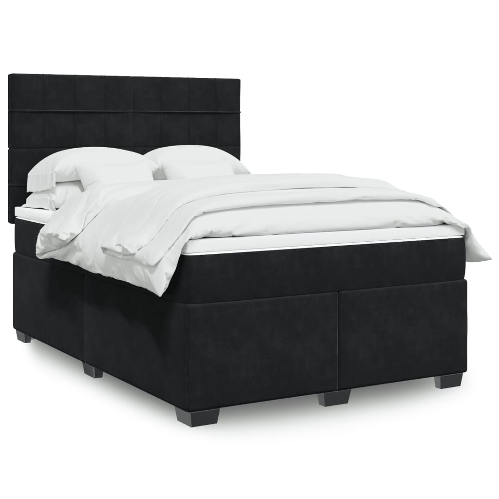 Boxspring met matras fluweel zwart 160x200 cm is nu te koop bij PeponiXL, paradijselijk wonen!