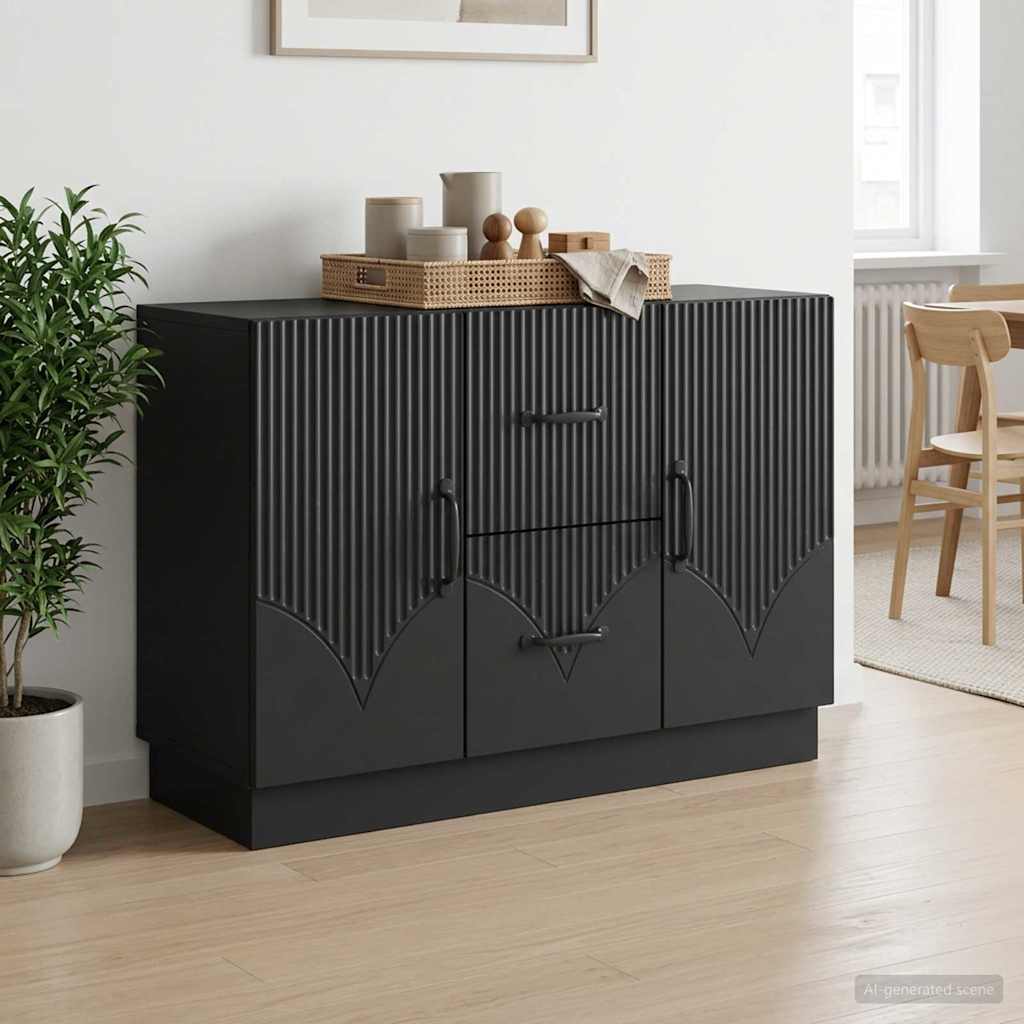 Dressoir met lade Zwart 89 x 34,5 x 57 cm Bewerkt hout is nu te koop bij PeponiXL, paradijselijk wonen!