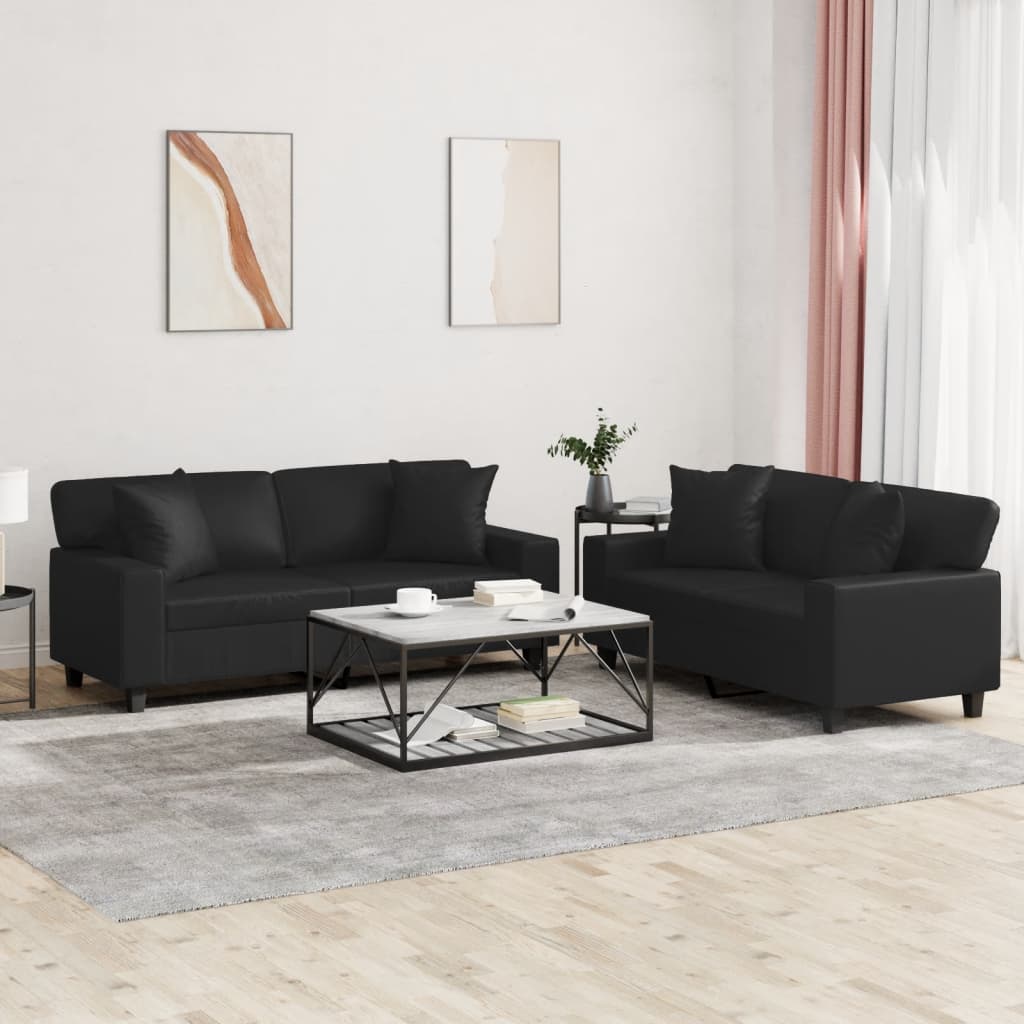 2-delige Loungeset met kussens kunstleer zwart is nu te koop bij PeponiXL, paradijselijk wonen!