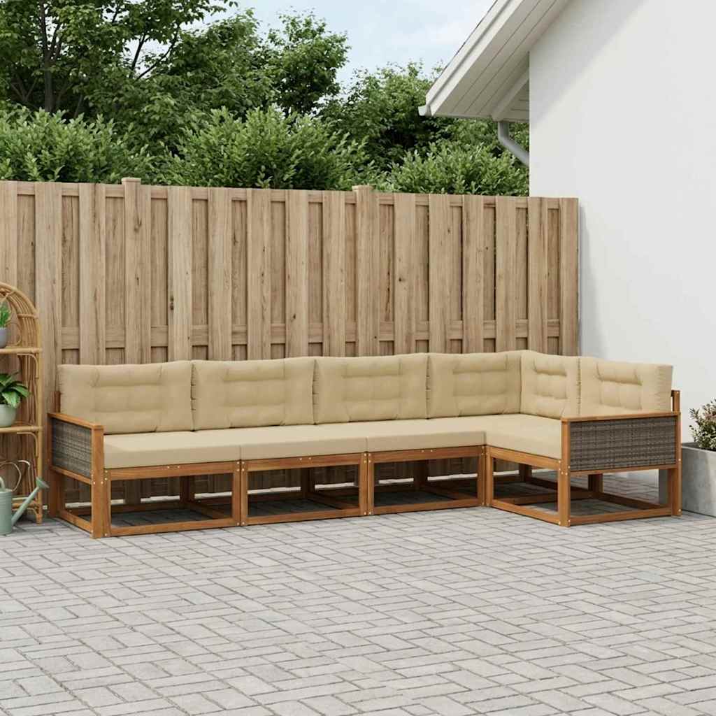 Buiten bankenset met kussen 5 pcs Natuurlijk en Beige is nu te koop bij PeponiXL, paradijselijk wonen!