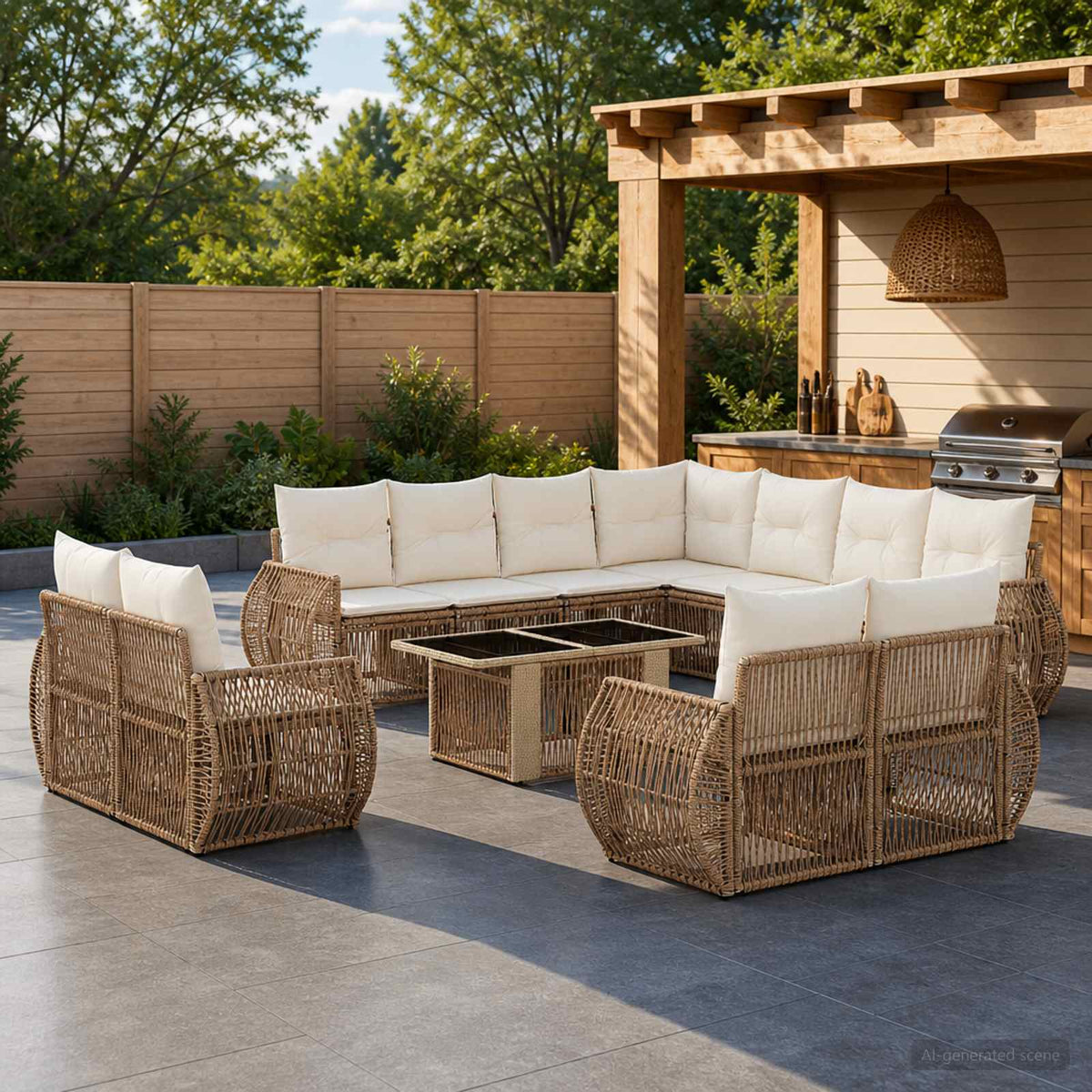 Tuinbankenset 12 st Beige en Crème Wit poly rattan is nu te koop bij PeponiXL, paradijselijk wonen!